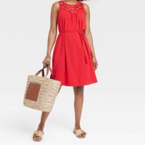 Knox Rose Women's Wide Strap Sleeveless A-Line Dress Red Lace NWT XS - Picture 6 of 11